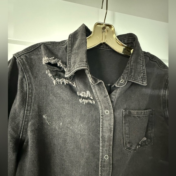 Distressed Black Denim Button Down - Picture 4 of 4